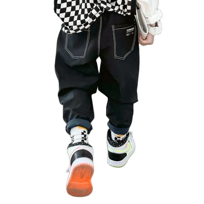 Брюки для мальчиков детские весенние хлопковые джинсы брюки черные подростковые