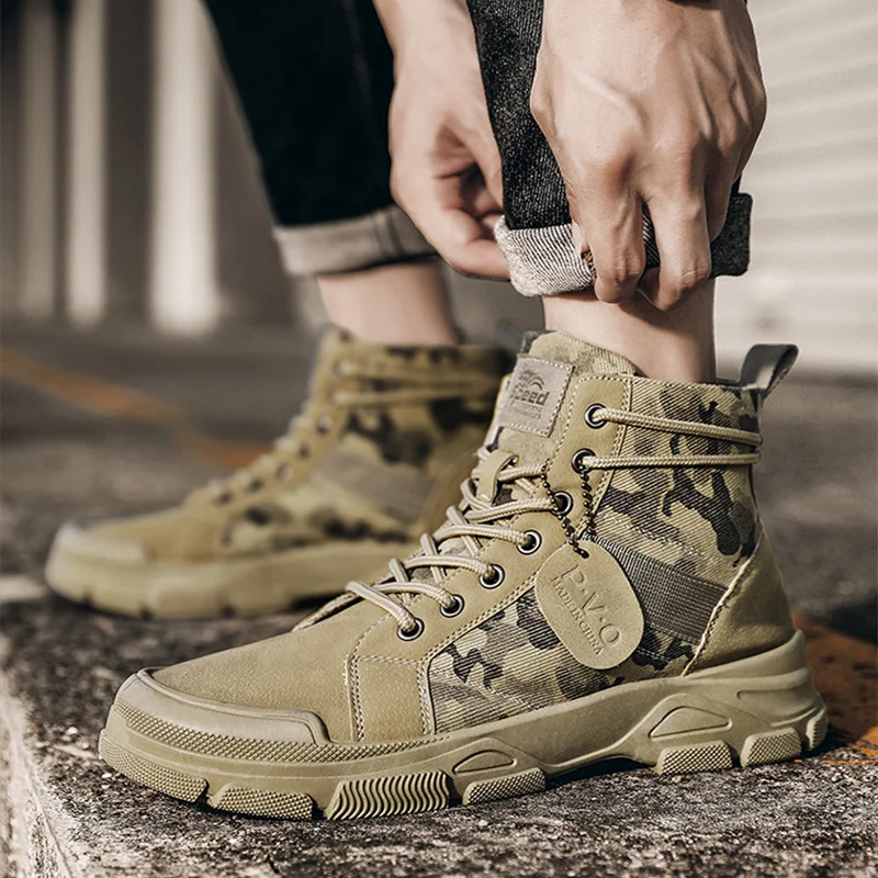 

Men's Canvas Ankle Boots Fashion High-quality Sneakers Martin Boots Autumn and Winter High-top Martin Camouflage Boots