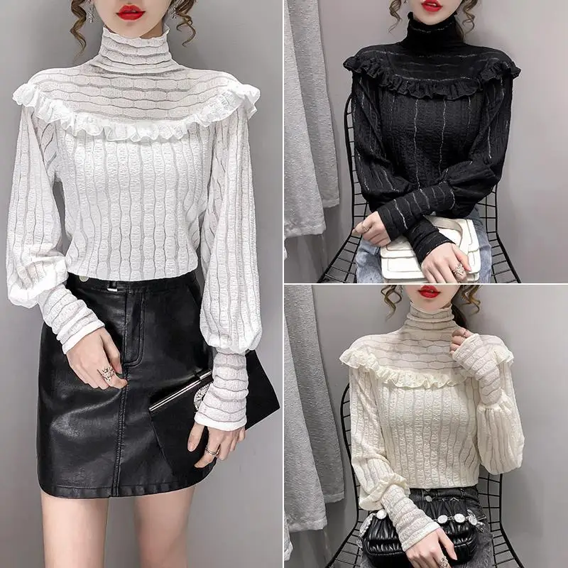 

Autumn and winter 2021 new sweet age reducing fungus lace top for women