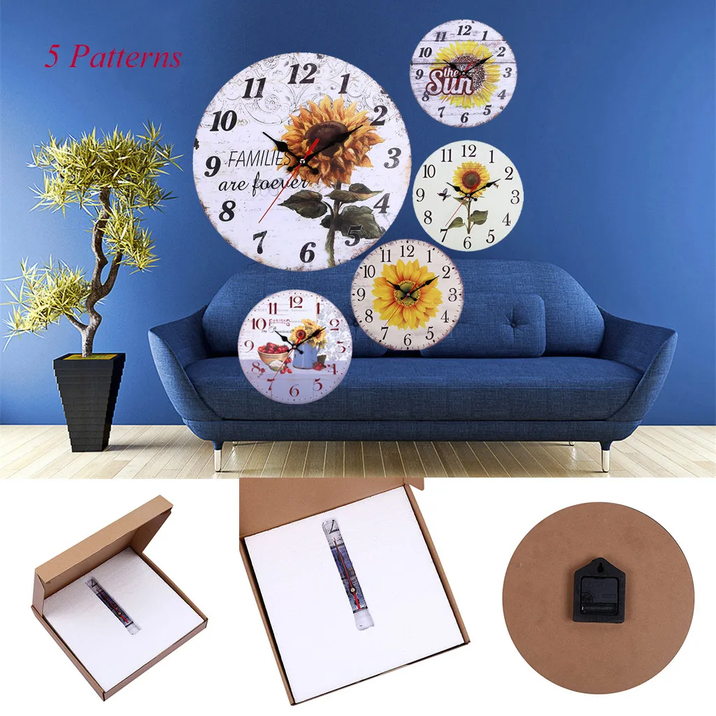 Настенные часы для дома большой экран Подсолнух винтажные деревянные подвесные