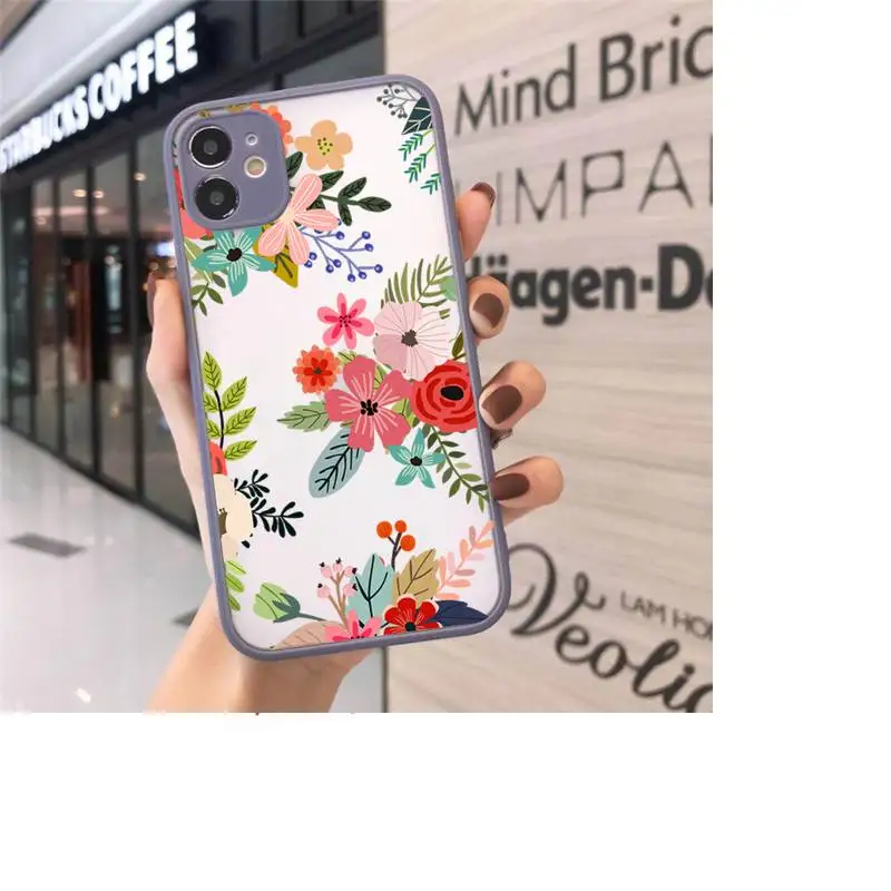 

Flower Leaf pink Retro Phone Cases matte transparent For iphone 7 8 11 12 plus mini x xs xr pro max cover