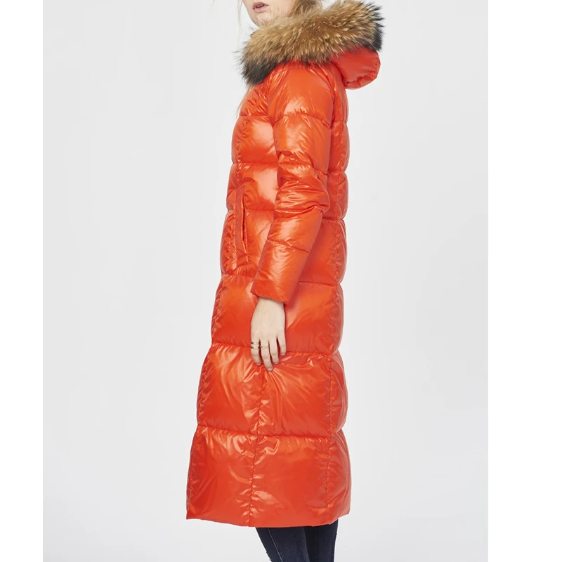 Роскошное меховое пальто из белого Утиного пуха Енота Женские зимние куртки и