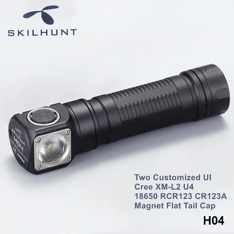 H04 Skilhunt H04 H04R H04F Cree XM-L2 светодиодный фонарь для фар два пользовательских UI RCR123 CR123A 18650 налобный фонарь с магнитом плоский хвост - Испускаемый цвет: H04