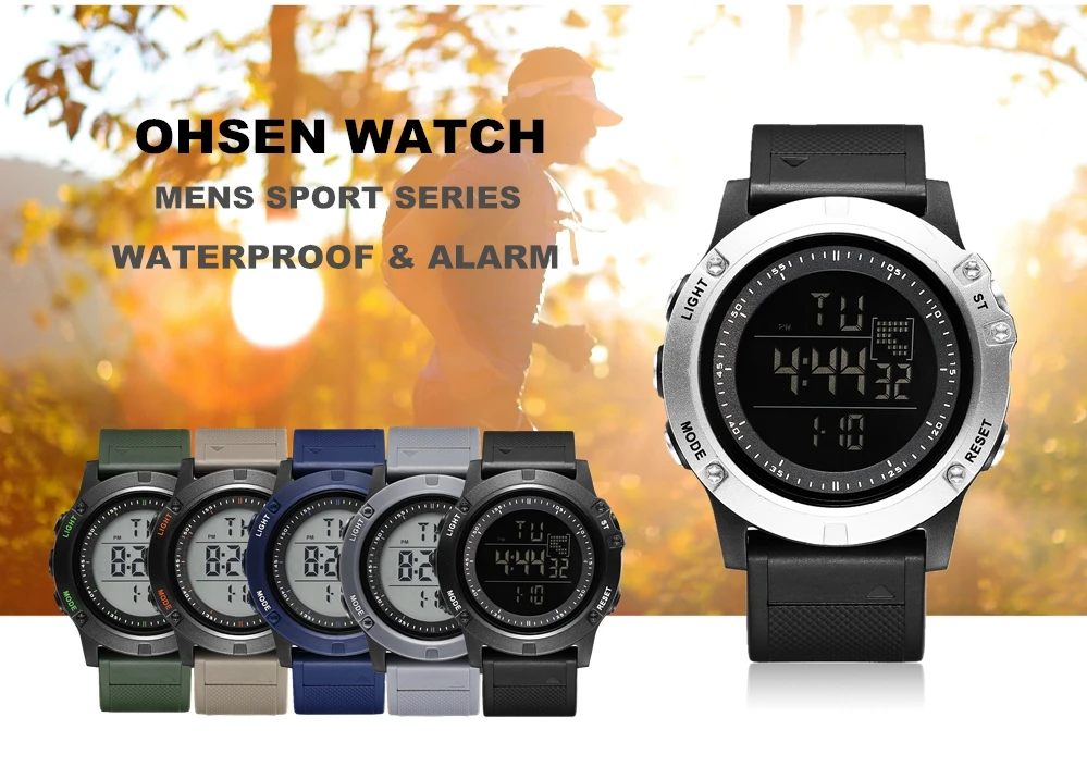 2019 Ohsen цифровой бренд lcd красные мужские часы для мальчиков reloj hombre 50M Dive хаки
