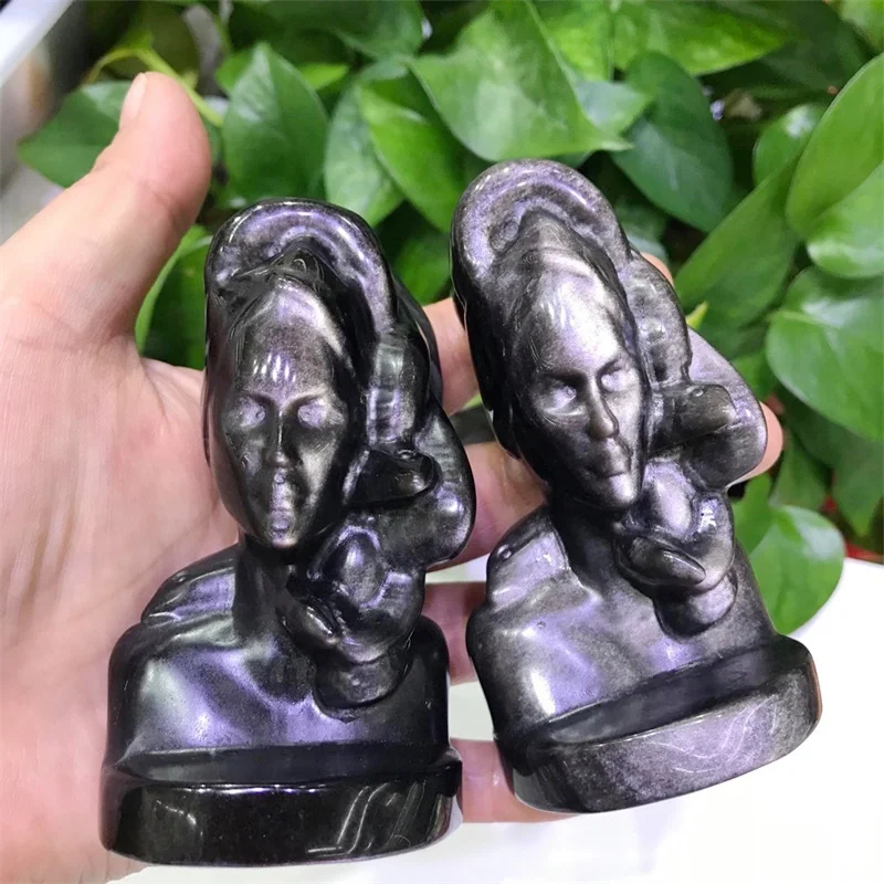 

Natural Crystal Hand-Carved Silver Obsidian Medusa Healing Reiki Repair Chakra Mineral Quartz Witchcraft Home Decor Crafts 1pcs