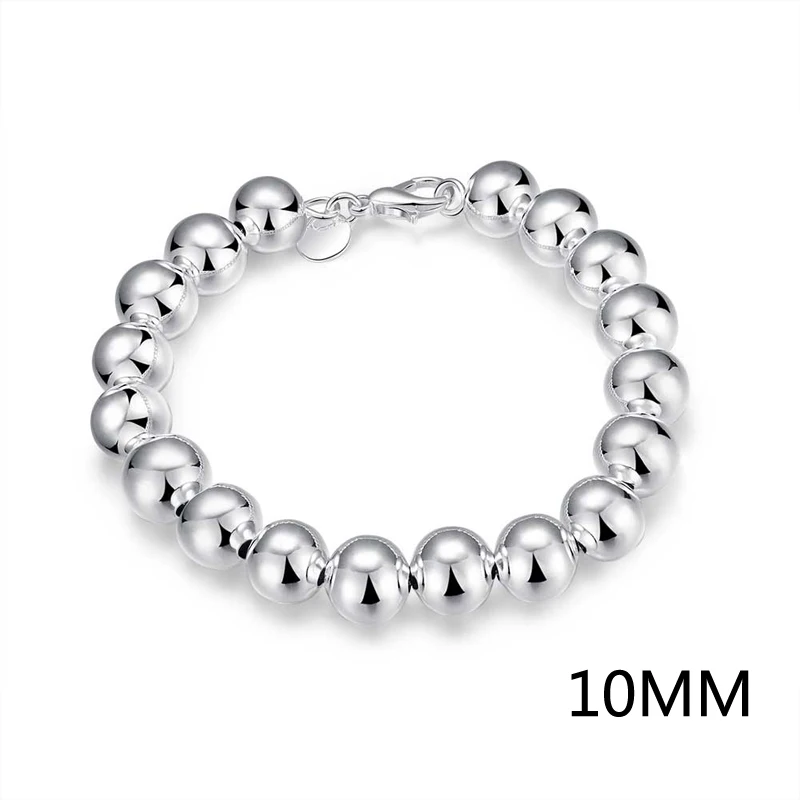 10MM 925 Серебряный Большой браслет-цепочка с бусинами 4 мм 6 мм 8 мм 10 мм браслет для женщин хорошее ювелирное изделие для банкета свадьбы юбилея - Цвет камня: 10MM