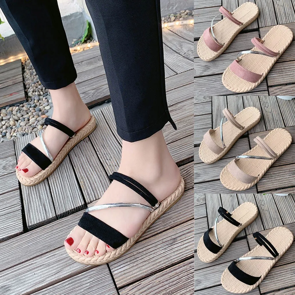 Сандалии женские на плоской подошве уличные модные плетеные босоножки