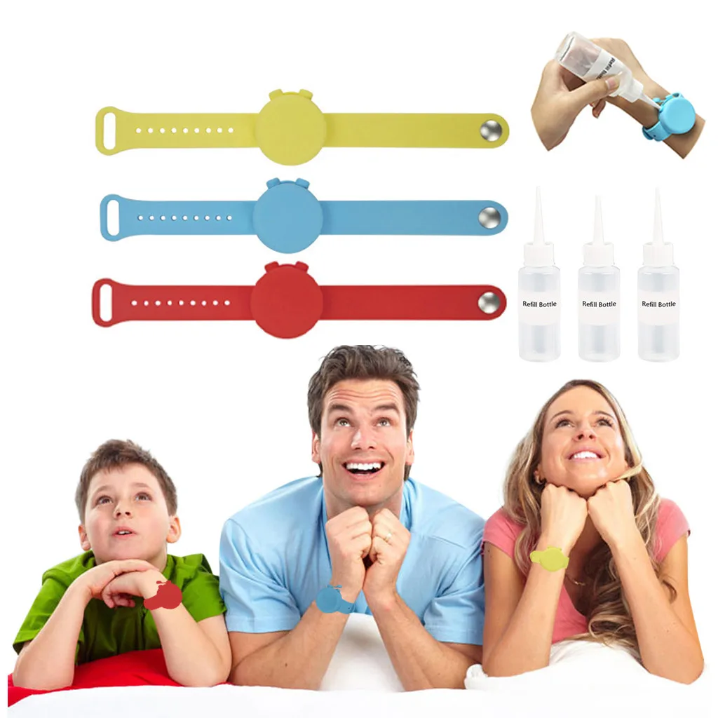 

3PCS Adult Kids Portable Wristband Hand Sanitizer Dispenser Silicone Bracelet Disinfectant Handwash Gel Dispenser Wristband FN50