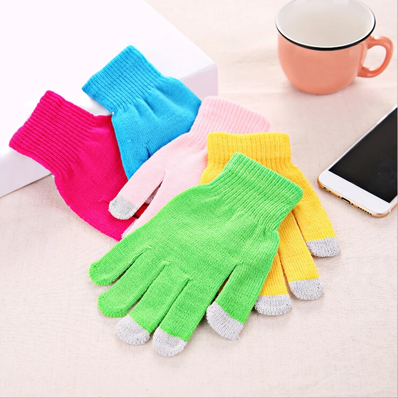 

Touch Screen Colorful Winter Gloves For Man And Women Plus Thick Knitted Five Fingers Wrist Gloves Chic Christmas Gifts