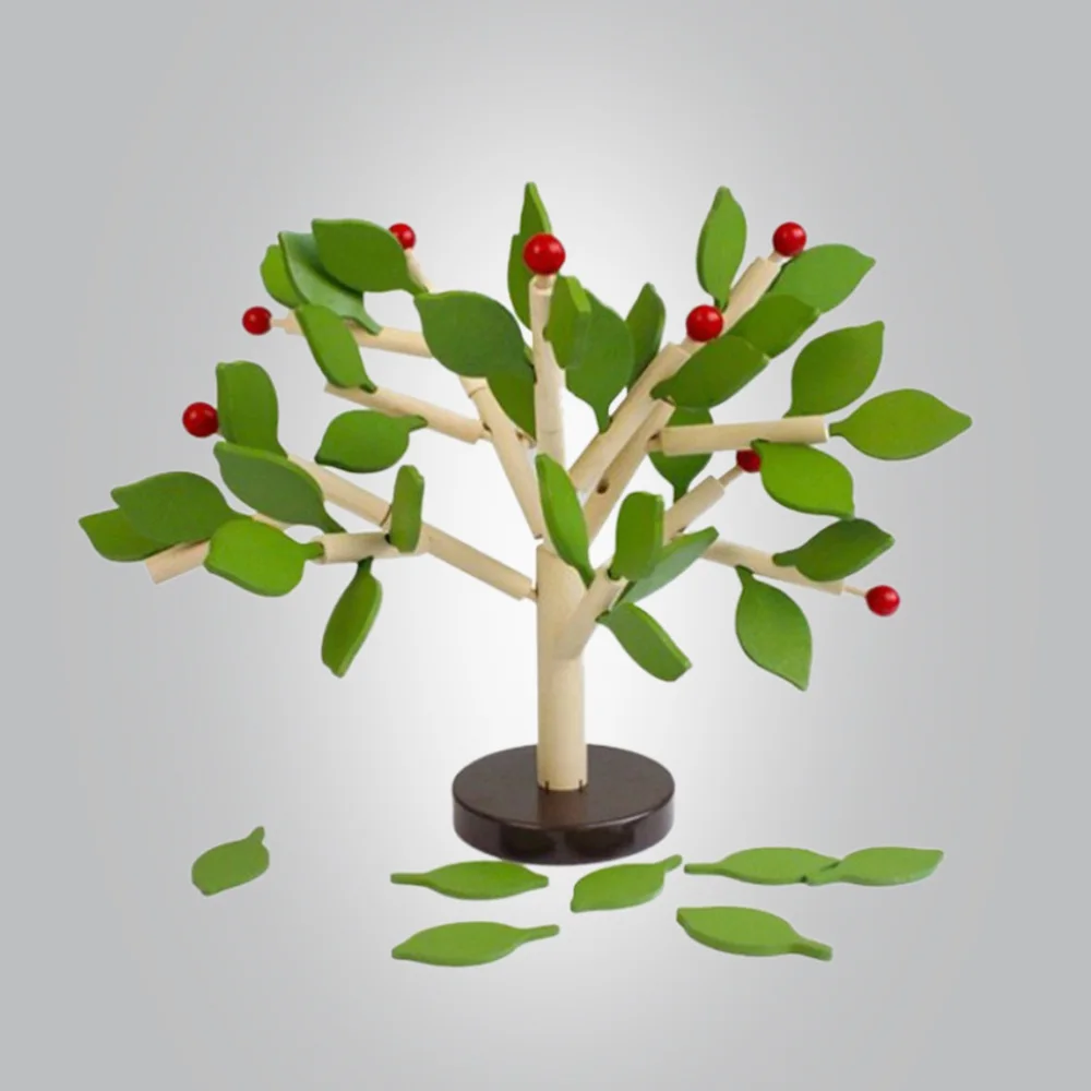 

1pc Assembled Tree Wood Green Leaves Building Montessori Wooden Toys Chopping Block Early Educational Children Learning Toy(