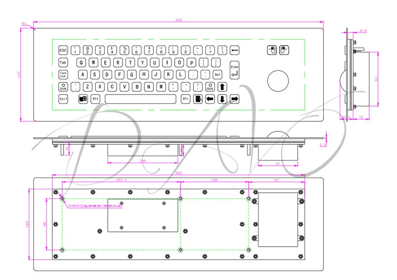 Промышленная клавиатура из нержавеющей стали 67 клавиш металлическая для киоска