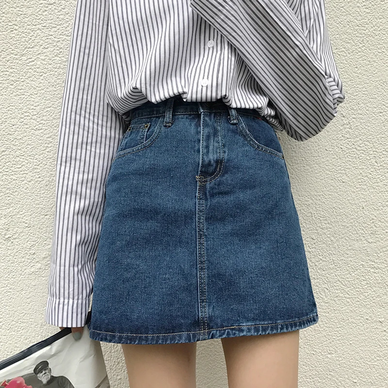 Юбка женская джинсовая трапециевидная простая элегантная облегающая мини юбка