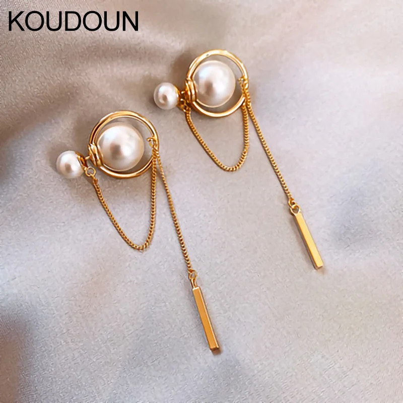 

KOUDOUN Super Fairy Long Stud Earrings Female Pearl Post-wear Earrings Trendy Net Red Temperament Earrings Personalized Earrings