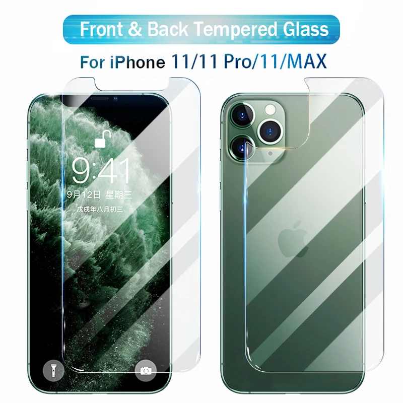 Переднее + заднее закаленное стекло для IPhone 11 Pro XR X XS Max Защита экрана 8 7 6 6s Plus