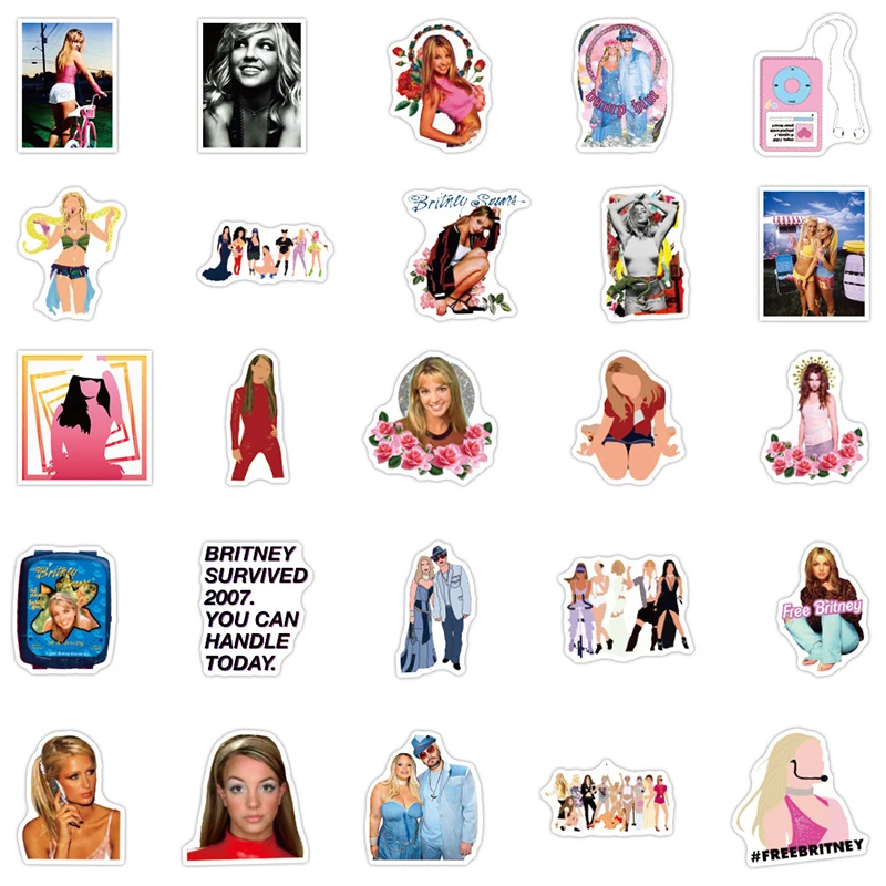 10/50 unids/set cantante estadounidense Britney Spears de dibujos animados pegatinas para equipaje Diy calcoman&iacute;as funda para casco tel&eacute;fono port&aacute;til monopat&iacute;n guitarra-3