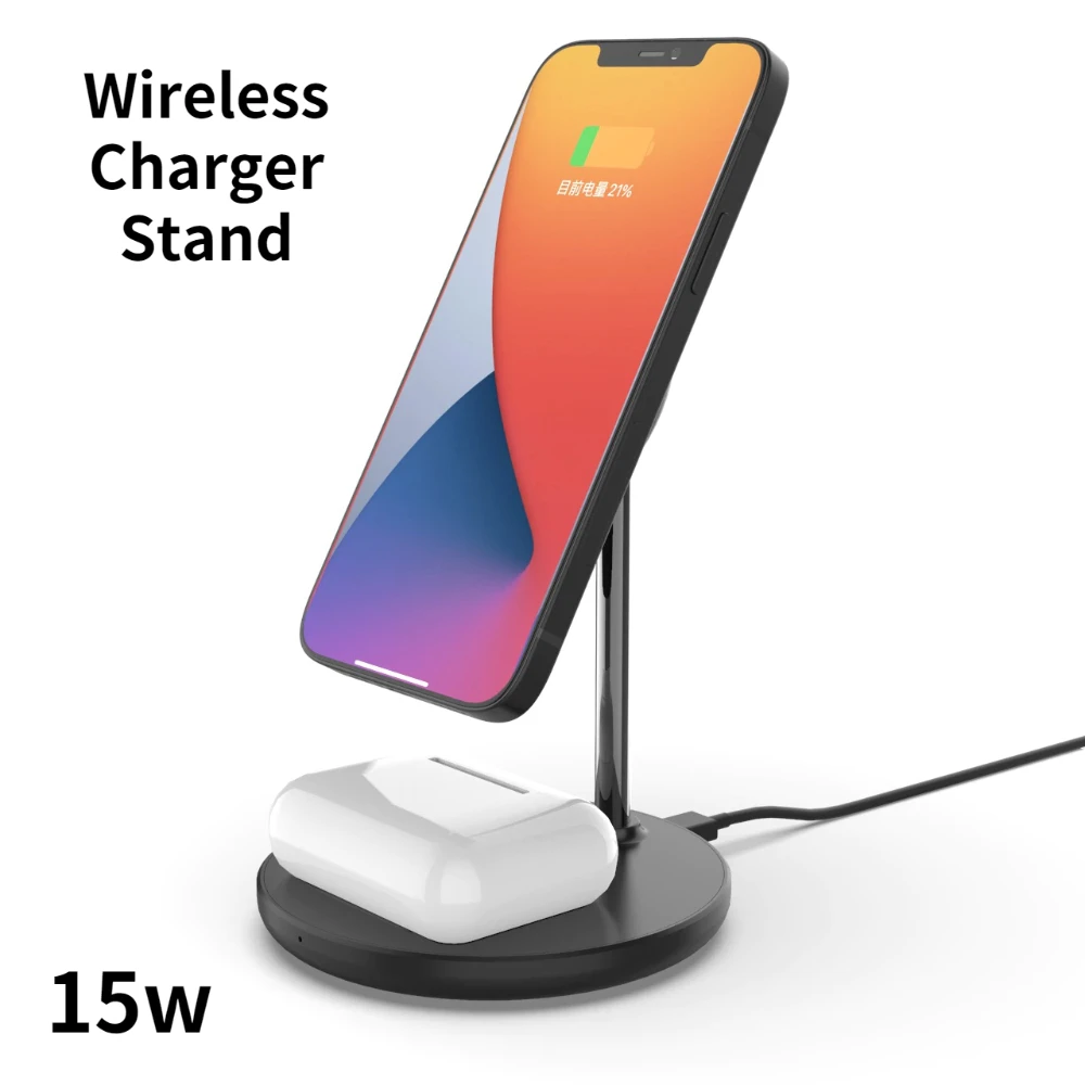 

15W Fast Magnetic Wireless Charger 2 In 1 Charging Station For AirPods Pro For Magsafe Charger iPhone 12 Pro Max Phone Holder