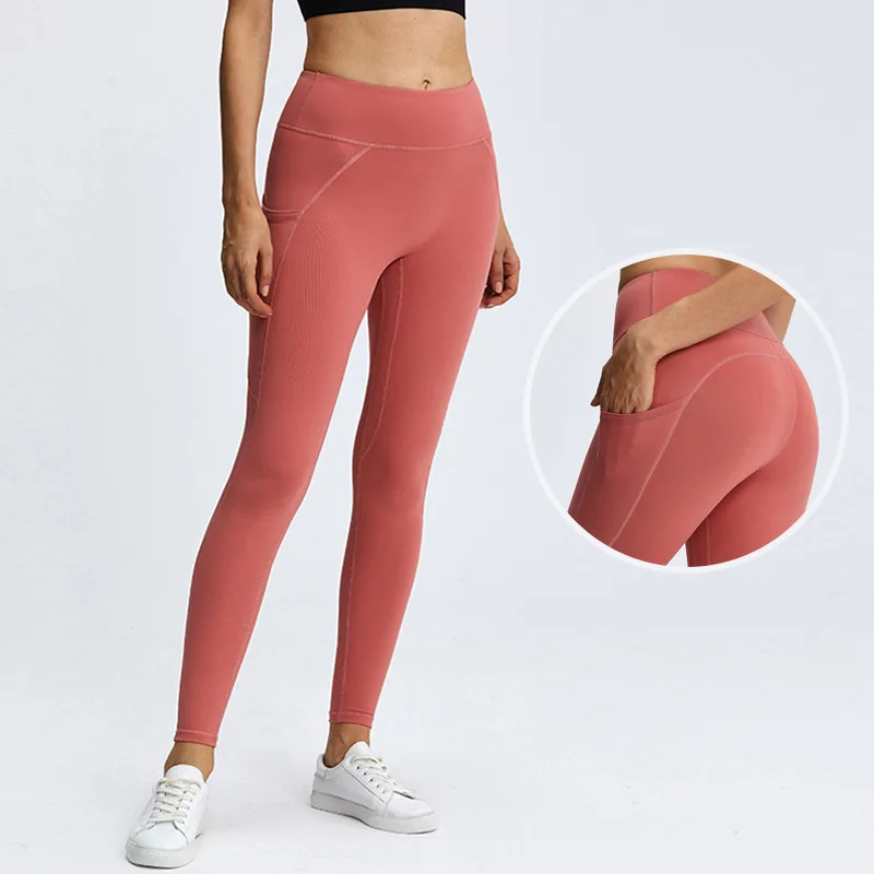 

2021 New Yoga Pants Pocket Sports Trousers Hip-lifting Elastic Tight-fitting Women's High-waist Fitness Pants