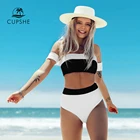 CUPSHE, черный и белый топ-бандо, бикини с высокой талией, сексуальный купальник из двух частей, женский купальник, 2020, пляжные купальники