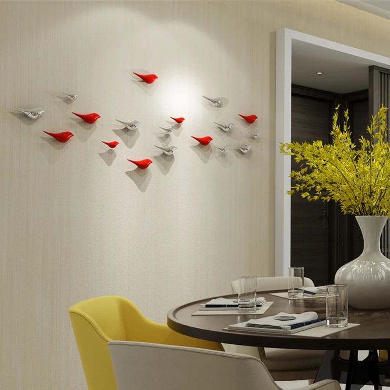 3D в форме птиц настенное полимерное металлическое покрытие офисные украшения