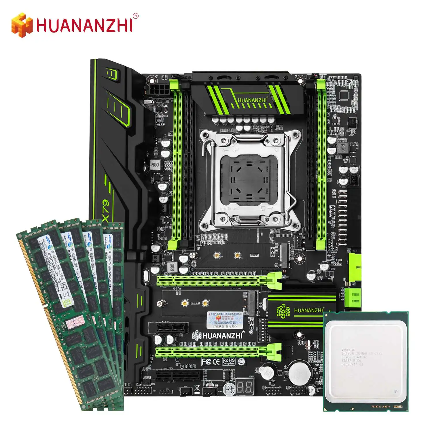 Online HUANANZHI X79 GRÜN Motherboard Mit Intel XEON E5 2689 Mit 4*8GB DDR3 RECC Speicher Combo Kit Set ATX SATA USB 3,0 PCI-E NVME