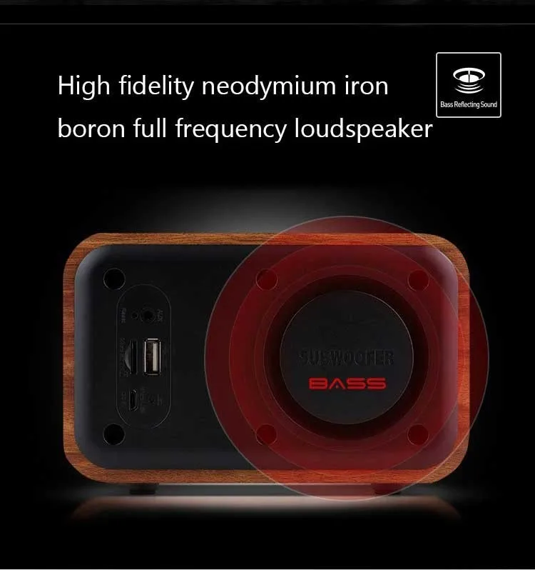 Деревянный bluetooth-динамик с дистанционным управлением с fm-радио и будильником, поддержка времени, USB TF карта, деревянный сабвуфер, динамик