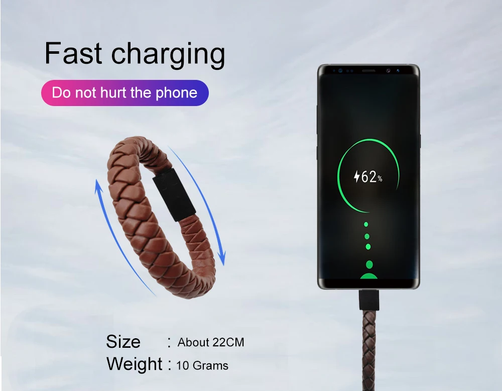 Уличный Портативный кожаный мини Micro USB браслет зарядное устройство кабель для