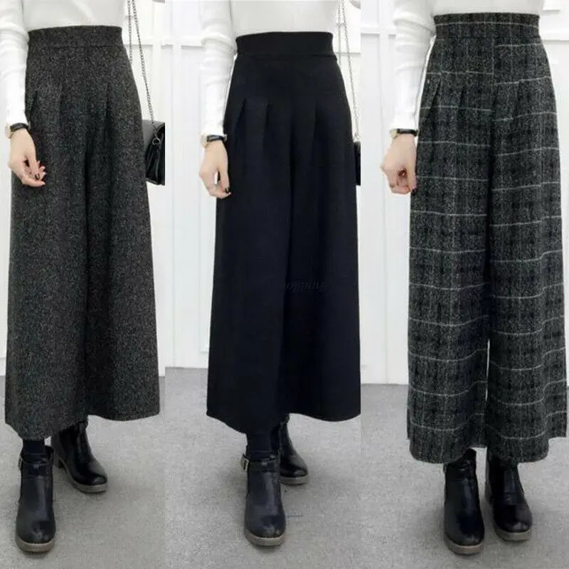Женские брюки из смеси шерсти в стиле ретро эластичные широкие с высокой талией