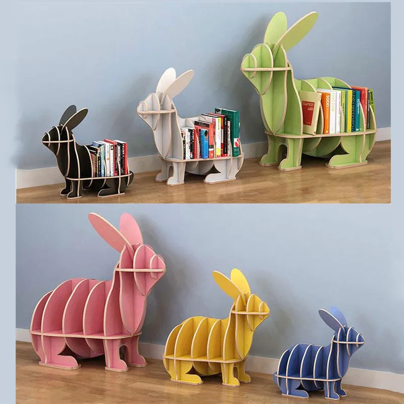 

nice Creative Children's Bookshelf Solid Wood Rabbit Sculpture Bunny Floor Decoration Shelves Home Accessories Crafts Shelf