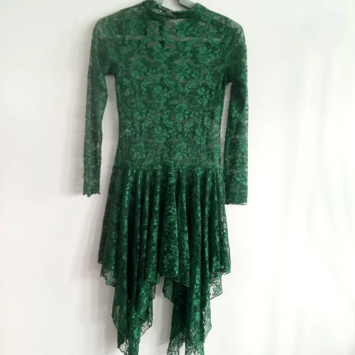 Dark Green Дамы Девушки Кружева Лирический танцевальный костюм 15 цветов сценические костюмы для выступления танцевальная одежда(только кружевное платье - Цвет: Dark Green