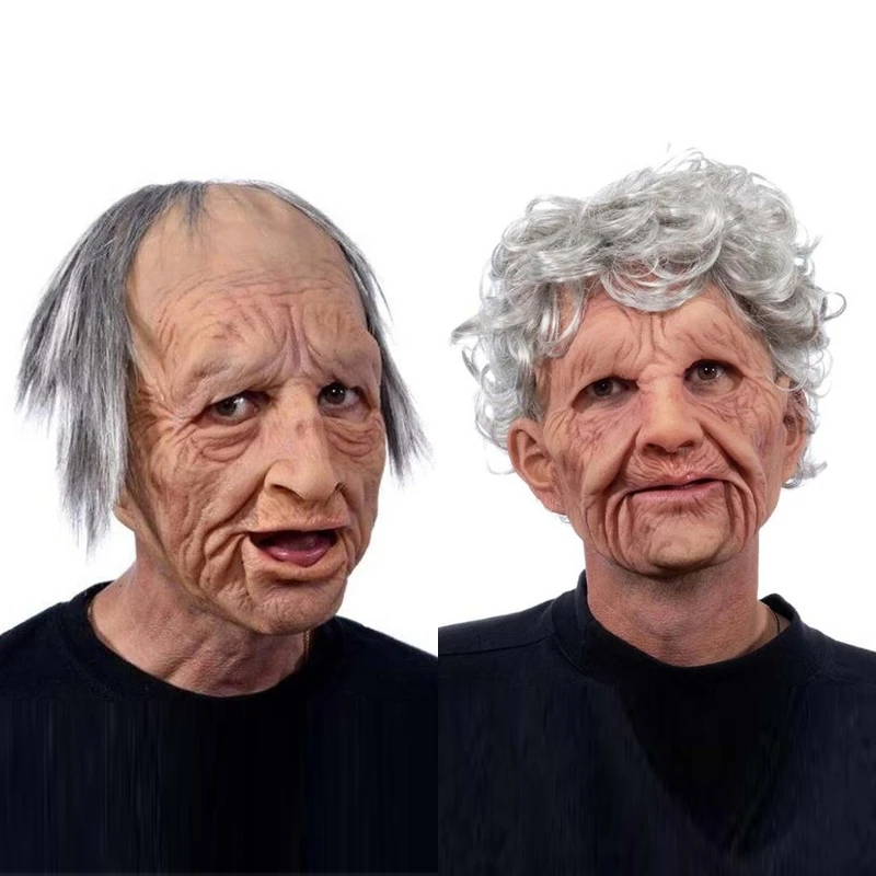 Tocado de fiesta de Halloween, divertida Peluca de máscara de látex para abuela/abuelo, máscara facial de Cosplay para ancianos, para actuaciones en escenario, A2UB