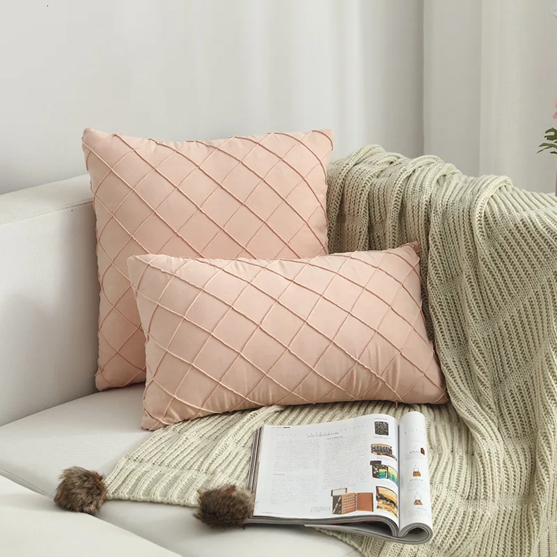 53 Modern Simple Nordic Pillow Cover Suede Checker Cushion Cover Decorative Pillows case For Seat Home Decorative Pillow Cover - Цвет: 53