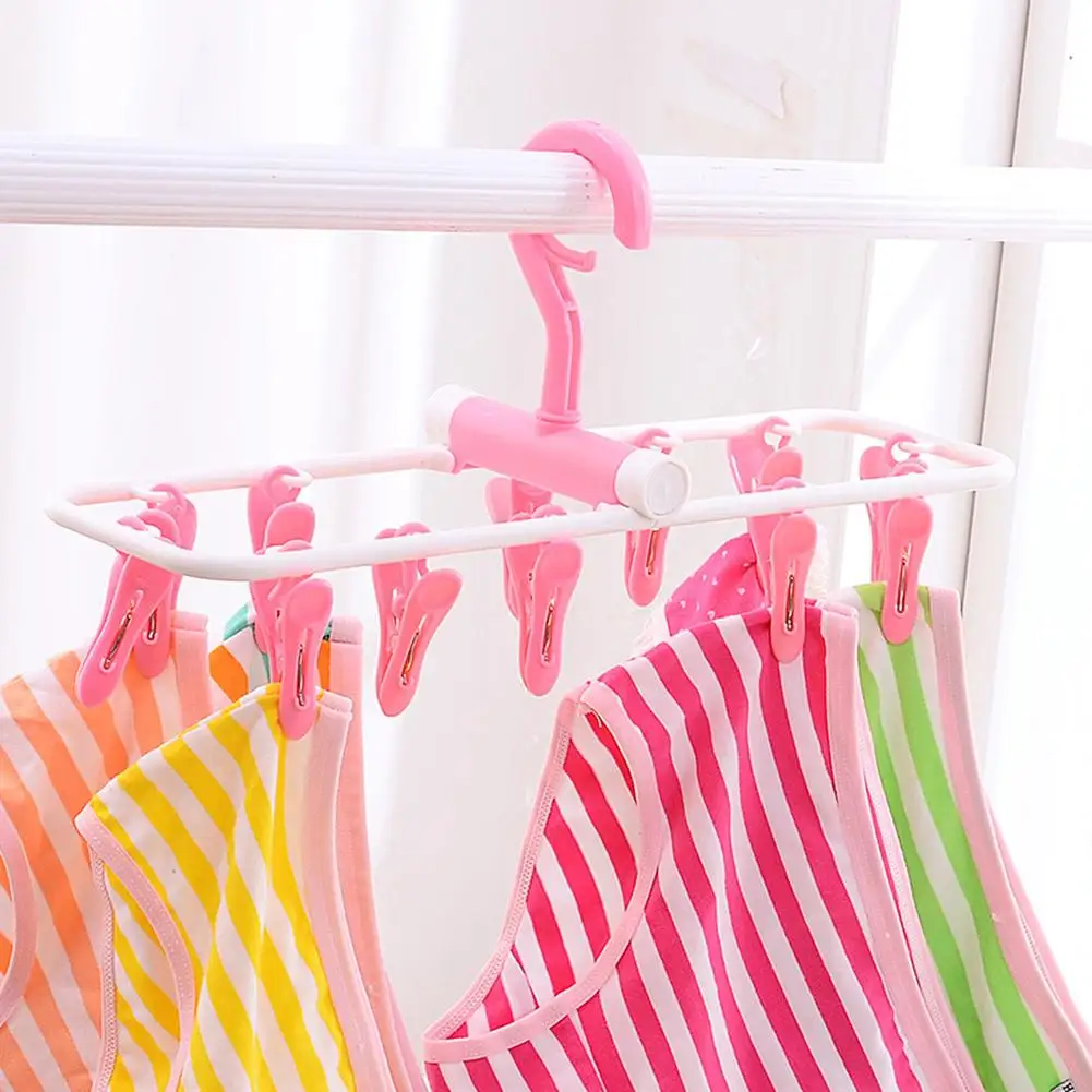 

Plastic Rectangle 12 Clips Folding Towel Underwear Bra Socks Hanger Drying Rack