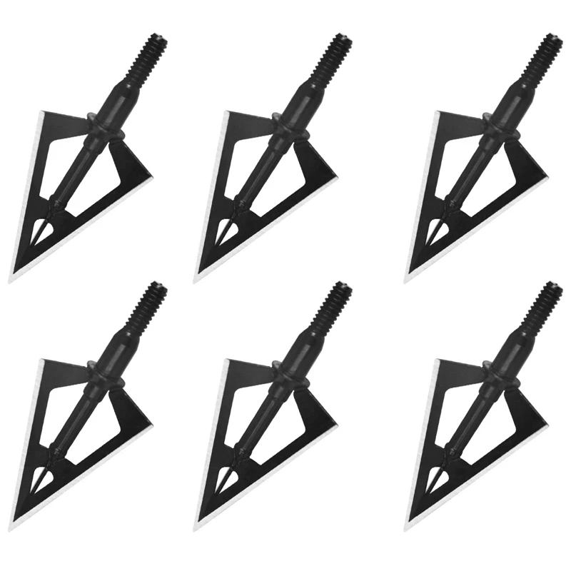 

6 Pcs Hunting Broadheads 3 Blades Arrowheads Black Tip Steel Archery Broadheads Stainless Steel Hunting Broadheads