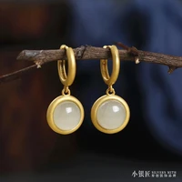 spring and summer new original s925 sterling silver natural hetian jade earrings handmade ancient gold female southern red agate