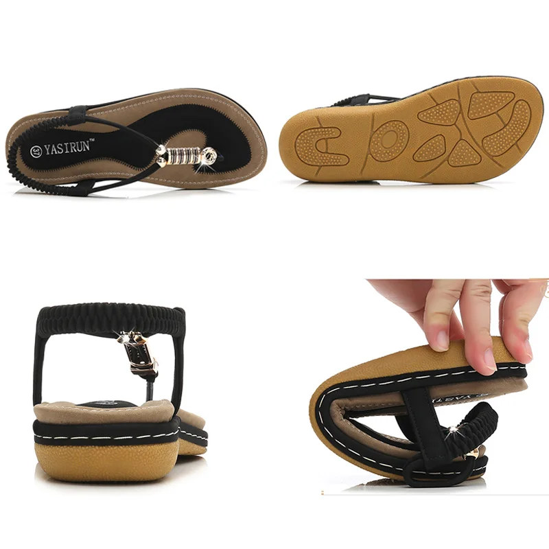 

Size 36-44 Sandals Women 2019 Summer Women Shoes Fashion Flat Sandals Elastic Band Rome Women Sandals Rhinestones Beach Shoes
