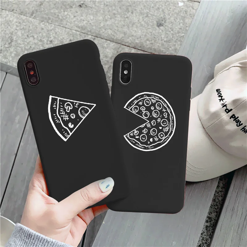Забавный чехол для телефона Pizza Best Friends iPhone X XS MAX XR 11 Pro max 7 8 6 6s Plus черная пара мягкая