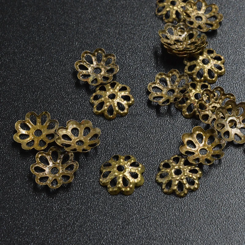 

FLTMRH 50pcs 10mm DIY Jewe ly Findings Hol low Flower Metal Filigree Loose Spacer Bead Caps silver color Gold Bronze