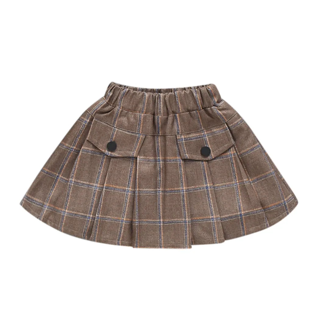 Детская Кожаная Мини юбка для девочек Клетчатая Шерстяная Юбка маленьких