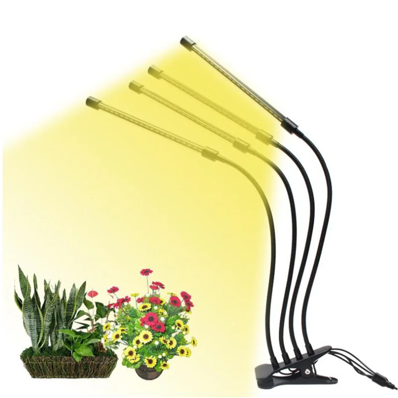 

4 Head Yellow USB LED Grow Light Timer Veg Growing Tent Cultivo Full Spectrum Indoor Fitolamp Growbox Plant Phyto Lamp
