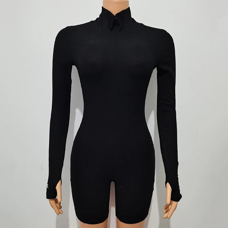 

Ribbed Turtleneck Sport Wear Casual Jumpsuit Women Letters Embroidery Skinny Sexy Playsuit Women Fitness Women Rompers