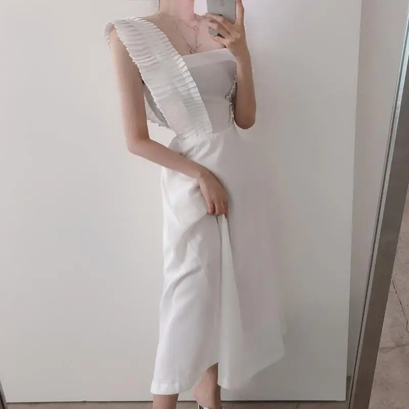 

Women's Korean-Style Chic French Minority Elegant Sexy Slimming Square Collar Pleated Lace-up Fitted Waist Vest Dress