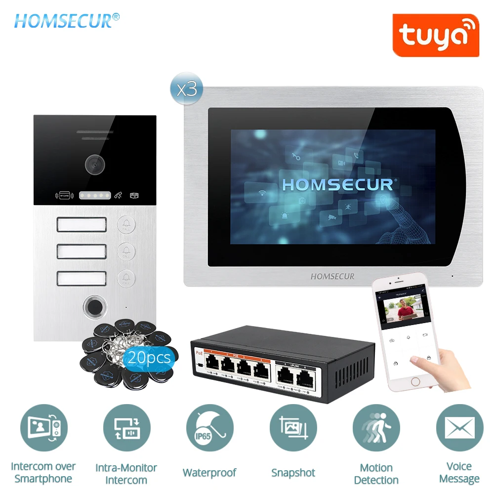 HOMSECUR 7 дюймовый умный дверной звонок с Wi Fi IP видео 3 дома и аудио 1 0 МП + внешний