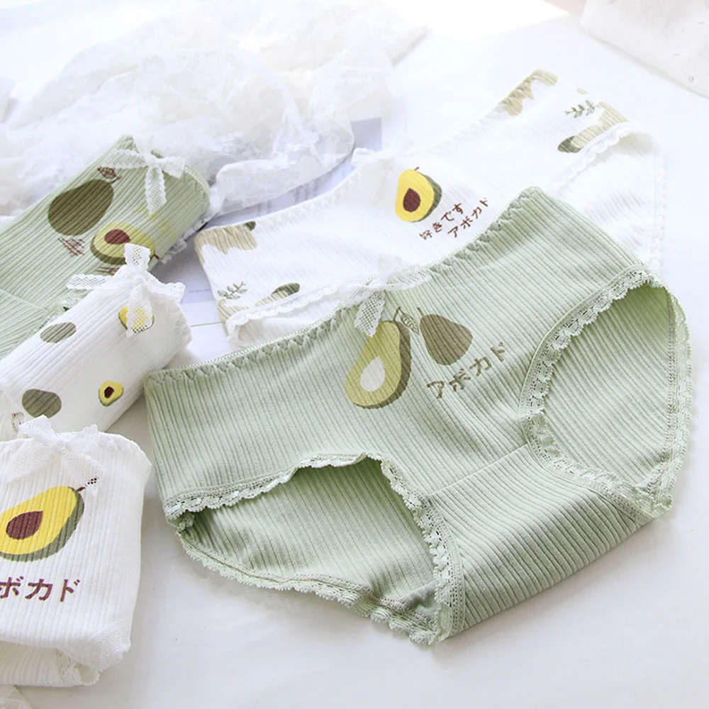 Купи Avocado Panties Lace Bow Women's Underpants Cotton Briefs Sweet Underwear Mid Waist Seamless Thong Green Lingerie Tanga за 119 рублей в магазине AliExpress