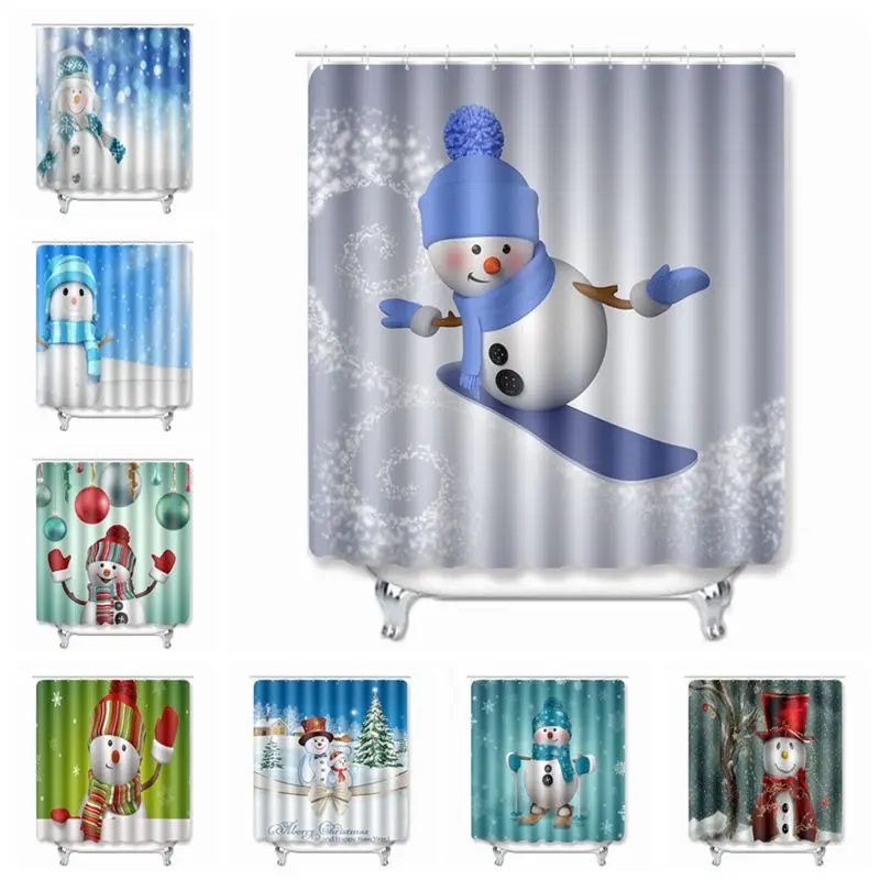 

2020 3D Beauty Snowman Christmas Pattern Design 180*180 cm Waterproof Shower Curtains For Home