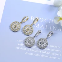 vintage luxury round sunflower drop earrings shiny crystal goldenwhite huggies female dangle earring piercing jewelry gifts