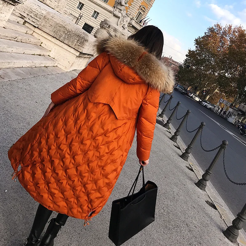 Настоящий енот собака меховой воротник мода зима белый утиный пух пальто Верхняя