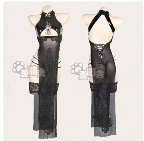 

Qipao Dress Anime Net Cheongsam Cosplay Costume Girls Patent Leather Set Hot Sexy Lingerie Net Black Chi-pao Smoking Cosplay