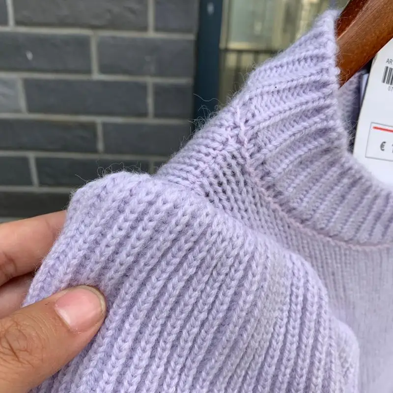 Spring winter purple Ruffles Knitted Sweater Women Pullovers casual O Neck Long Sleeve Chic korean sweater sweet Puff Femme 2019 | Женская