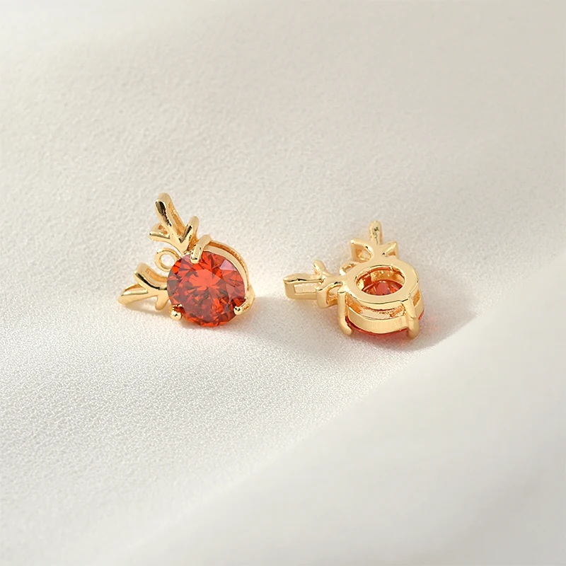Copper-plated 18k true gold Christmas antler red zircon pendant diy earrings necklace bracelet accessories | Украшения и