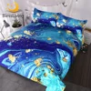 BlessLiving Marble Bedding Set Queen Golden Blue Turquoise Duvet Cover Set Quicksand Bed Cover 3-Piece Vivid Art Bedspreads 1